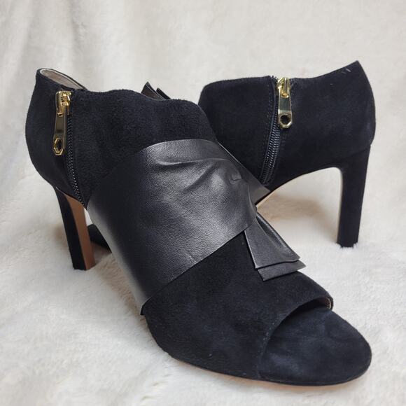 Louis et Cie Idola Suede Leather Bow Peep Toe High Heeled Gold Zip Bootie✨️8.5 - Picture 15 of 16